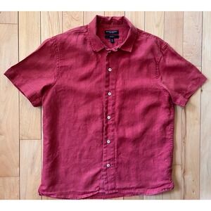 Banana Republic Shirt Mens Large Button Up 100% Linen Beachy Solid Red